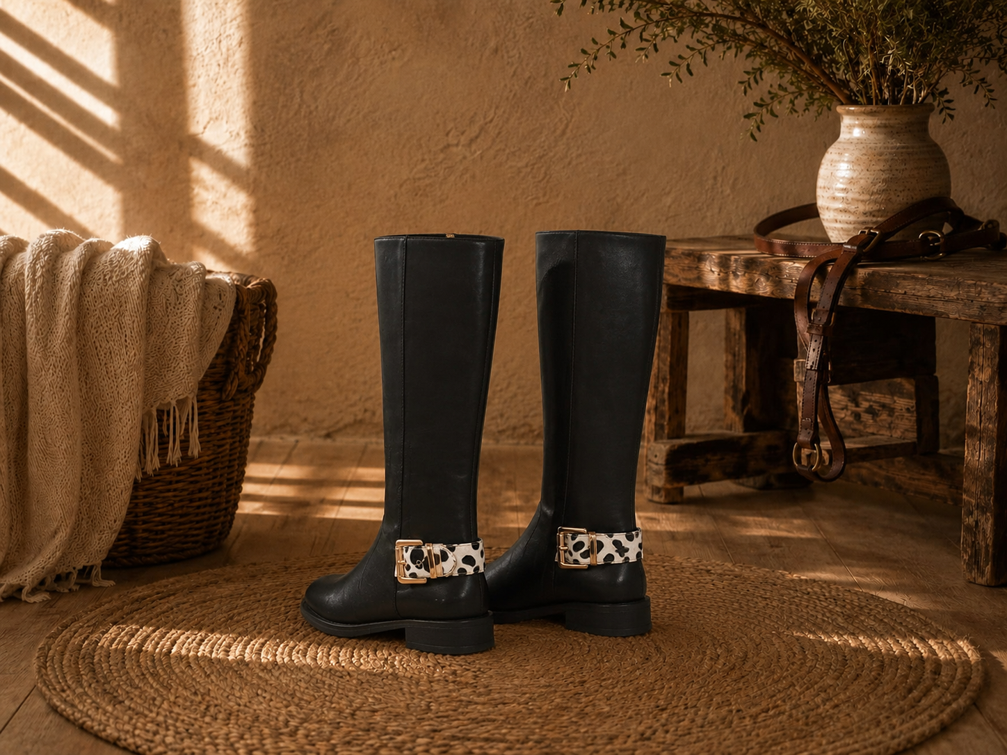 Bota Feminina Cano Alto Sophie Preta com Fivela Animal Print - miniatura 2